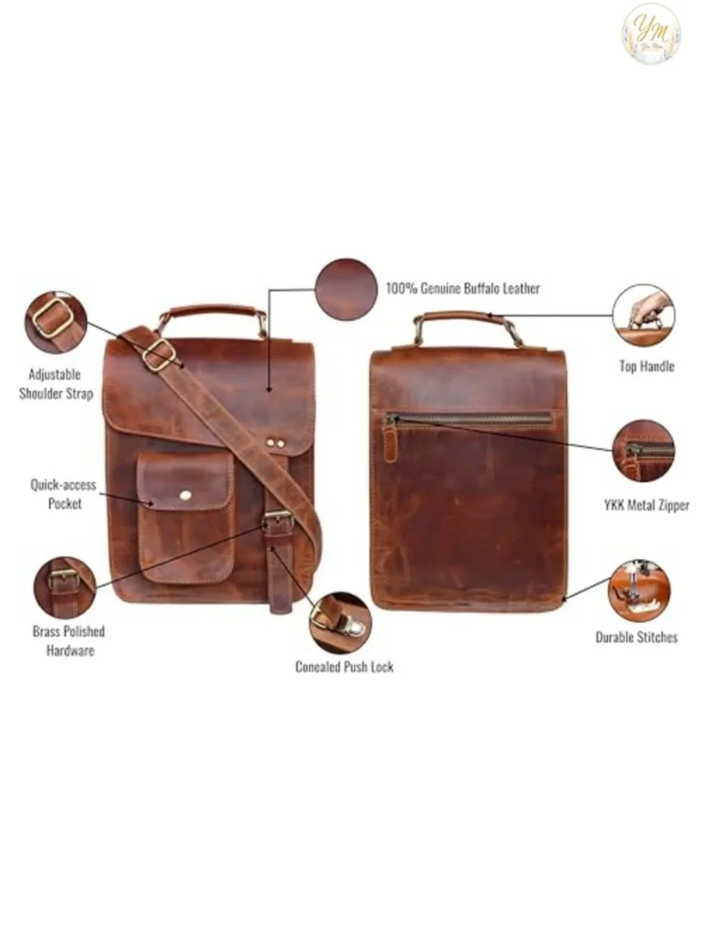 Men's Leather Messenger Bag Laptop Case Office Briefcase Distressed Shoulder Bag